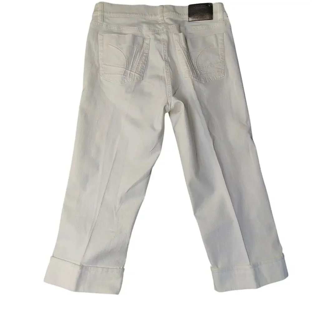 Luisa Cerano White Crop Capri Jeans Designer Women's Size 10 EU 40 Luxury 30x29